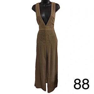 Sincerely Jules Deep V-Neck Brown Jumpsuit